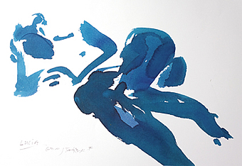 Sabine Gerstacker, Akt, blau liegend